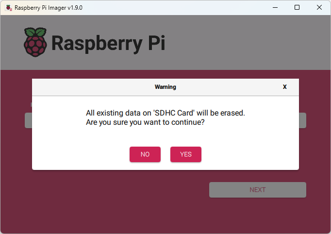 Raspberry Pi Imager confirmation