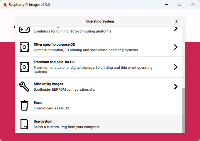 Raspberry Pi Imager Choose OS