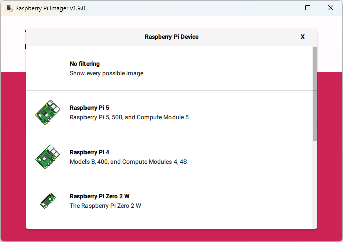 Raspberry Pi Imager Choose Device