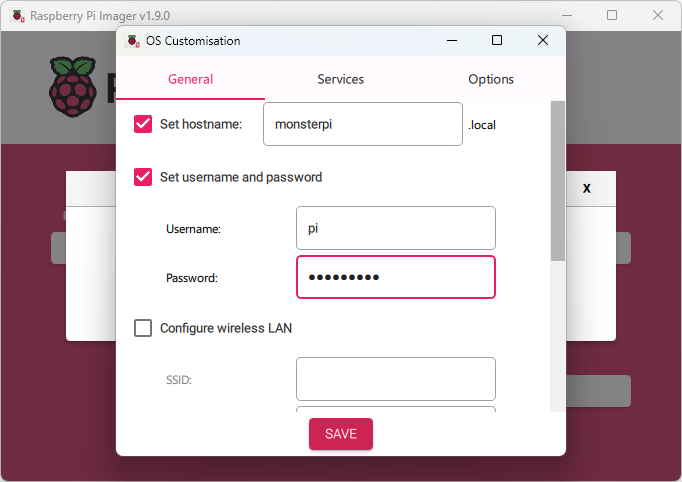 Raspberry Pi Imager Customize settings