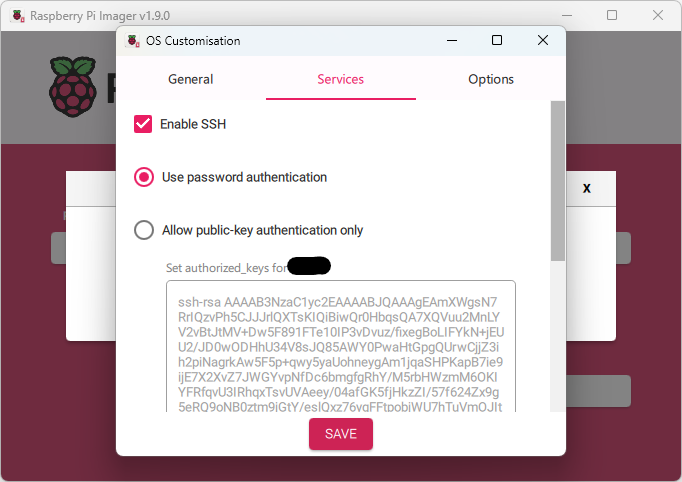 Raspberry Pi Imager Customize SSH settings