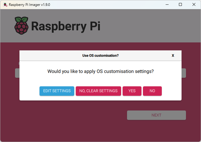 Raspberry Pi Imager apply customizations