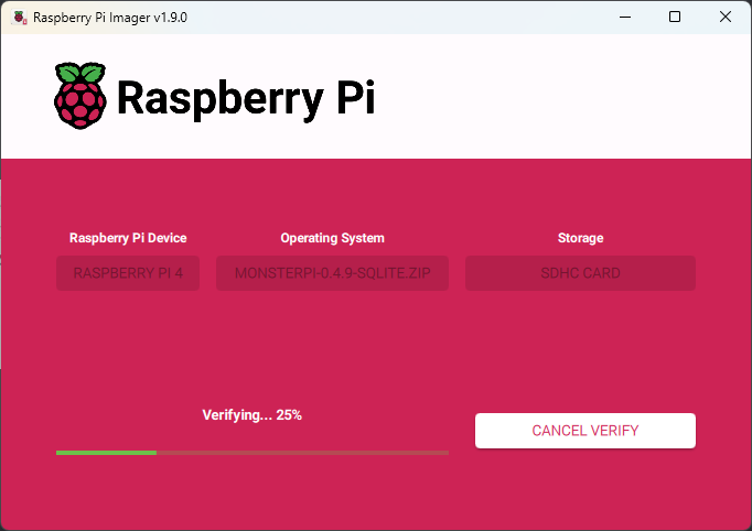 Raspberry Pi Imager Verifying