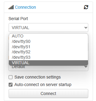 OctoPrint dashboard with VIRTUAL printer available